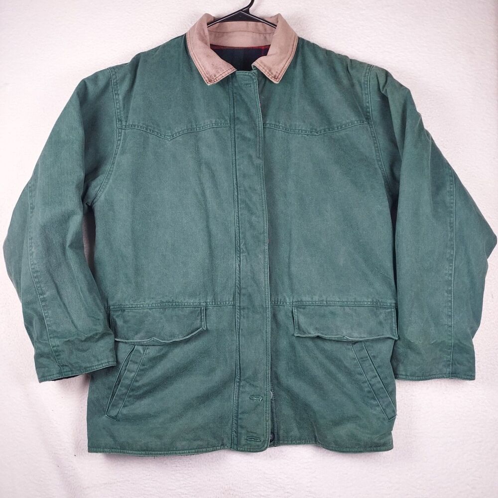 The Limited Womens Barn Coat Small Green Cotton Field Jacket Plaid Line